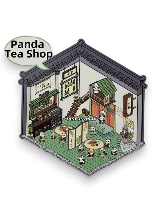 Panda Tea ShopMarket Animal 3D DIY Scene Sticker Set I Creative Stickers | DIY Manual Miniature Scene Decoration | 3D Three-Dimensional Landscaping