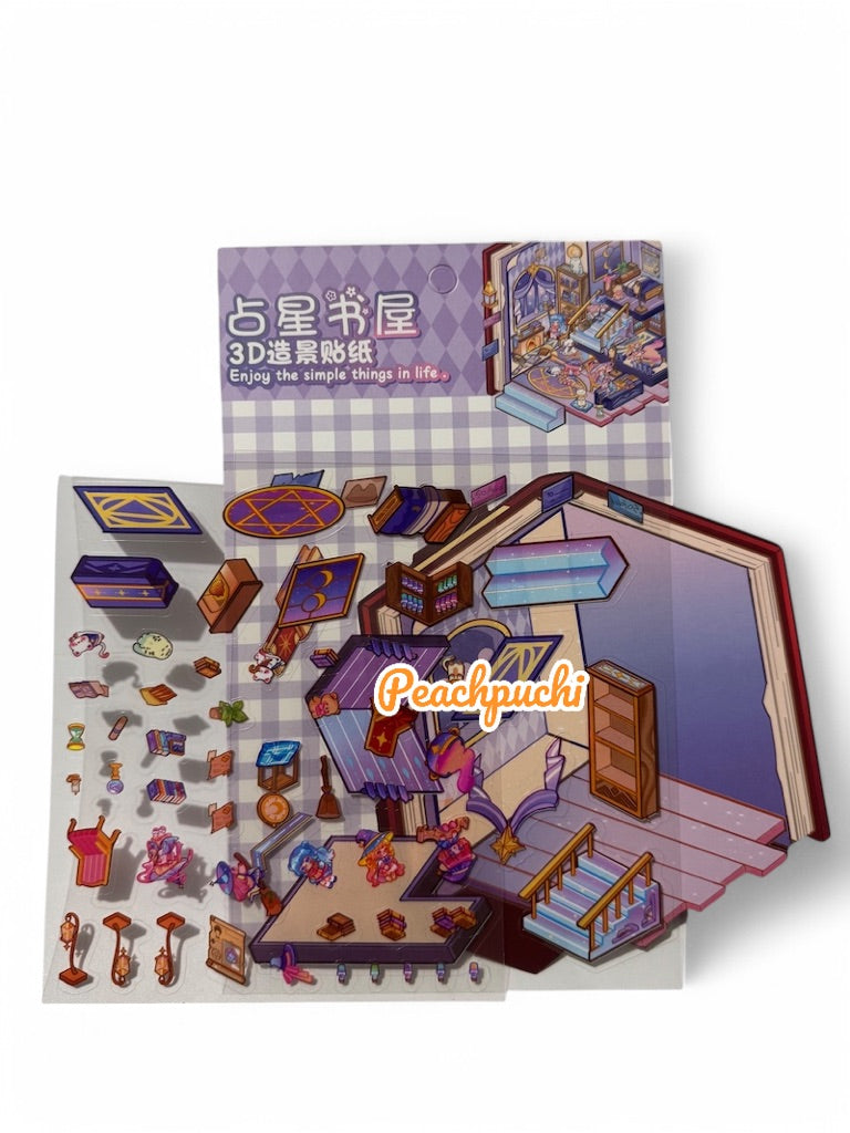 Magic Book Store Market Animal 3D DIY Scene Sticker Set I Creative Stickers | DIY Manual Miniature Scene Decoration | 3D Three-Dimensional Landscaping